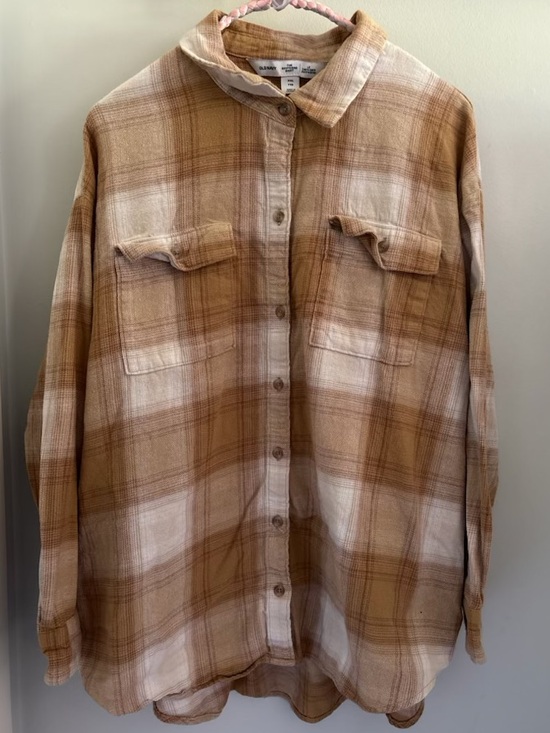Old Navy Tops - Old Navy Tan & White Plaid Button-Down Shirt